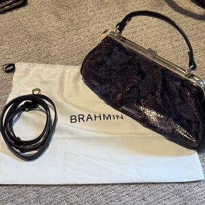 Brahmin Snakeskin Clutch in Deep Purple and Black